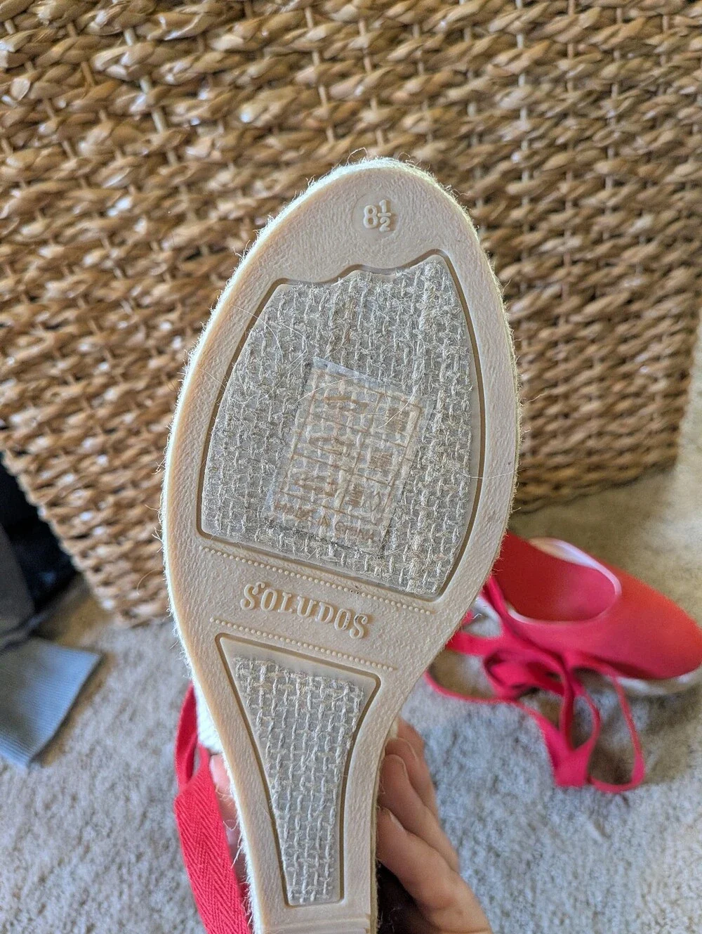 Soludos Red Canvas Espadrille Wedge Ankle Tie Sandals